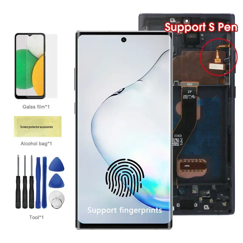 Color: AZURE, Ships From: CHINA - Top AMOLED Note 10 Plus Screen for Samsung Galaxy Note10+ N975F Lcd Display Touch Screen Support S Pen Fingerprints with Frame