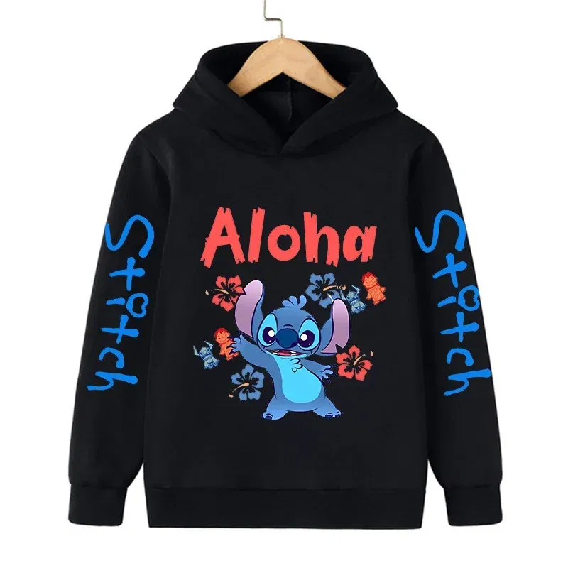 Color: SKY BLUE, Size: M - New in Cool Stitch Hoodie Children Cartoon Clothes Kid Girl Boy Lilo and Stitch Sweatshirt Manga Hoody Baby Casual Top