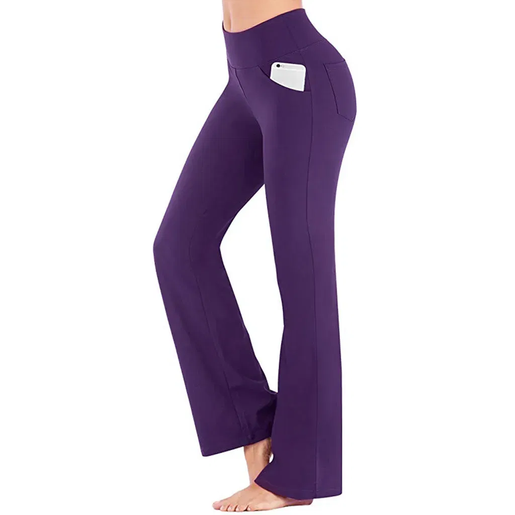 Color: PURPLE, Size: L - Ogilvy Mather Solid Elegant Female Lady Women's Legs Pants Palazzo Flared Wide Killer High Waist OL Ladies Career Long Trousers