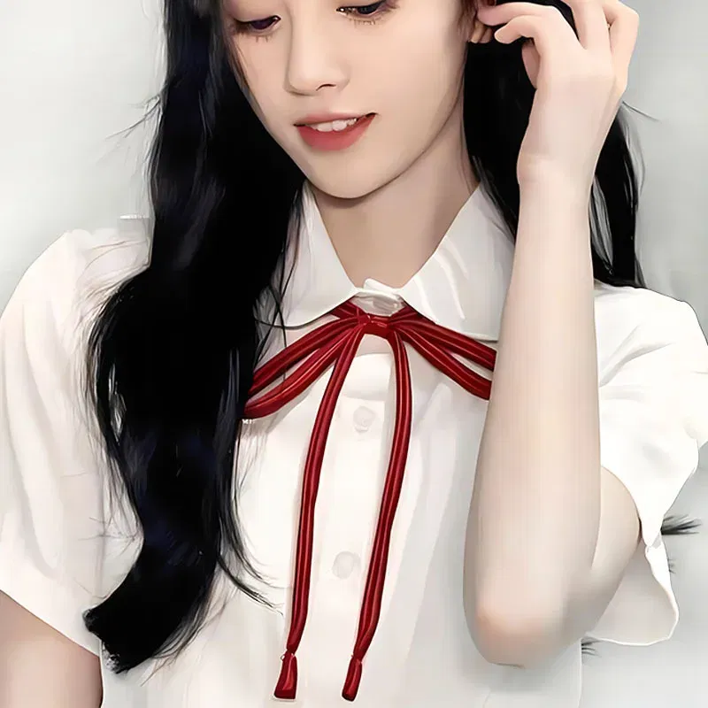 Color: GRAY - JK Style Uniform Collar Bowties Female Student College Shirt Neck Ties Solid Color Red Black Bowknot Elegant Daily Neckwear Gift