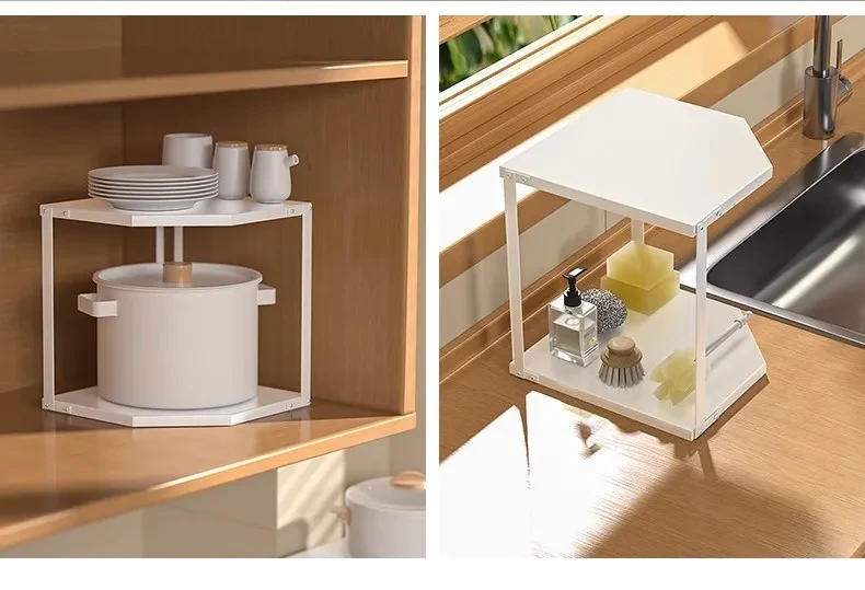 Kitchen Fan-shaped Pot Rack Corner Seasoning Storage