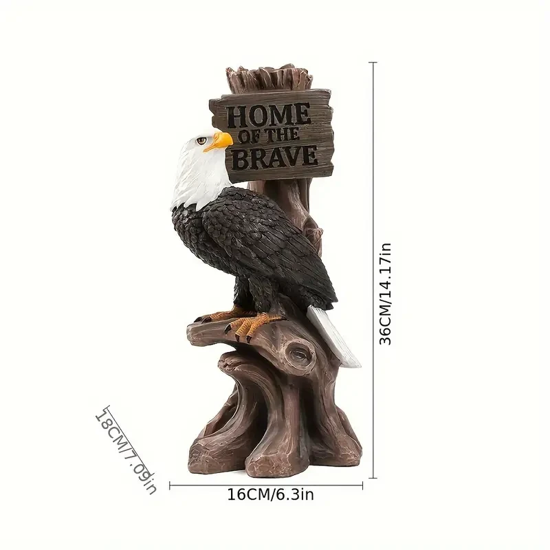 Majestic Eagle, Patriotic American Bald Eagle Statue with 'Brave Home' Sign