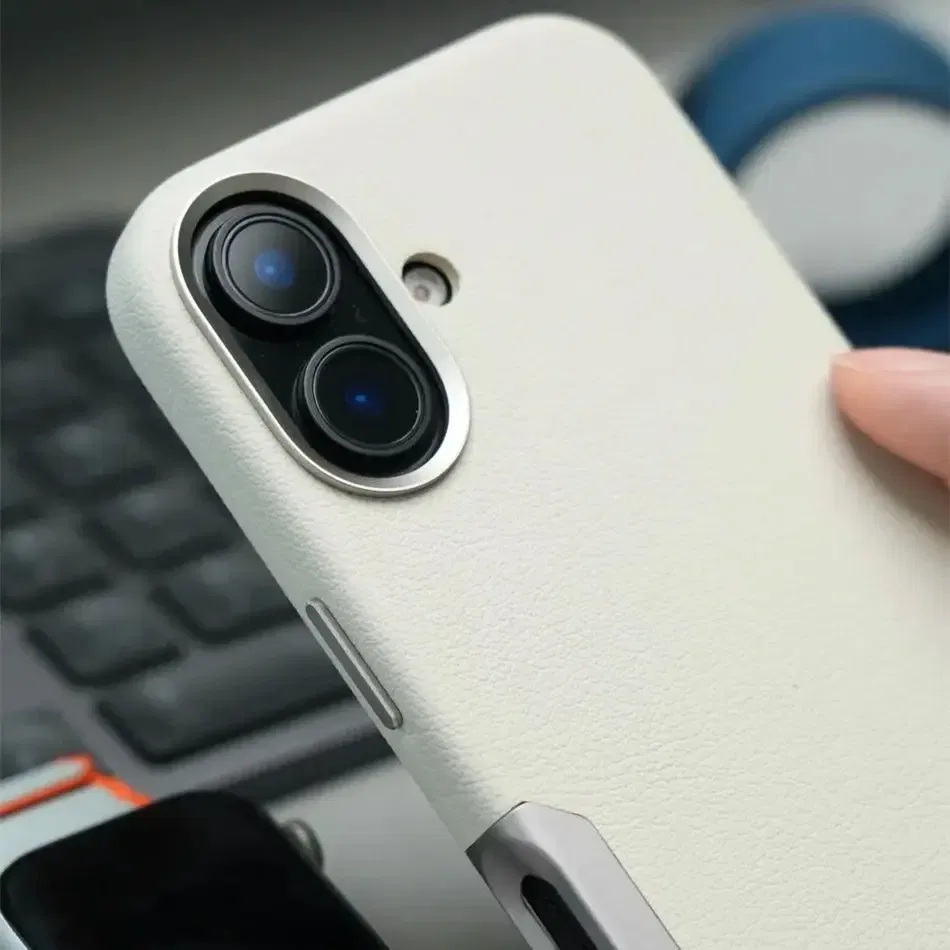 Color: black, Material: Genuine Leather - Aluminium Camera Button For iPhone 16 Pro Max Case Solid Leather Alloy Len Magnetic Wireless Charge Shockproof Cover For Magsafe