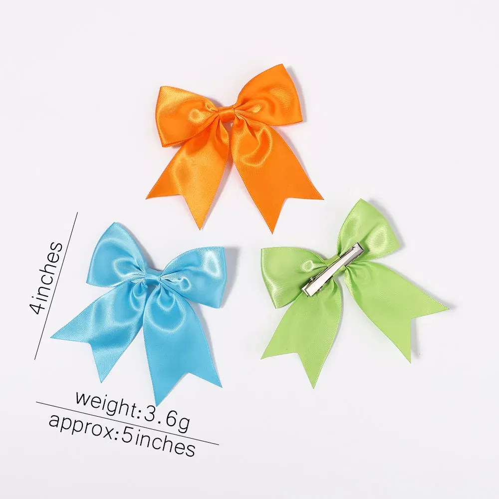 Color: Yellow - 2Pcs/set Delicate Ribbon Cheer Bows Hair Clip for Kids Solid Color Hairpins Barrettes Handmade Headwear Girl Hair Accessories