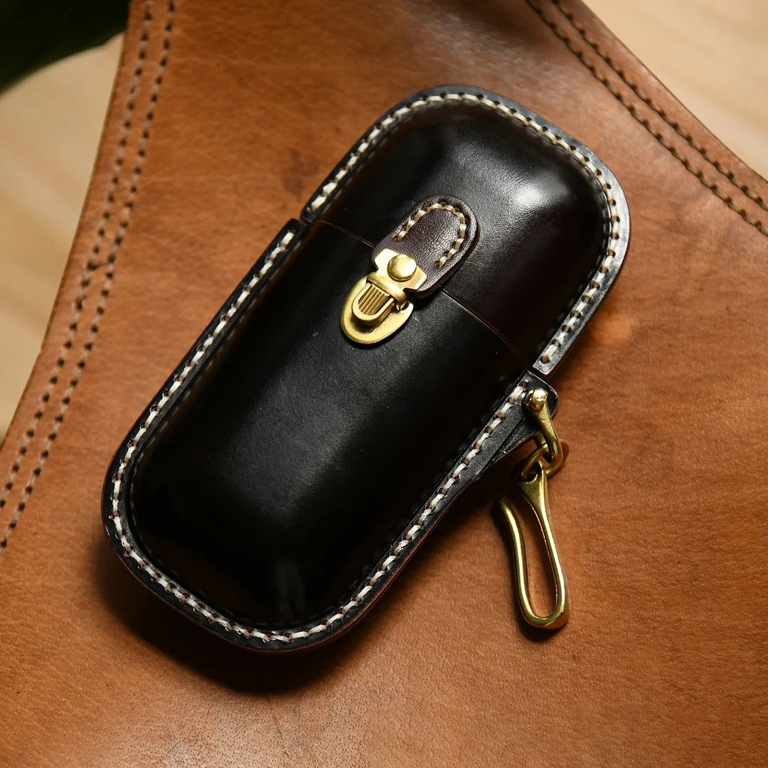 Handmade Leather Glasses Case Hard Shell Retro Men And Women Sunglasses Myopia Glasses Hook Protection Box