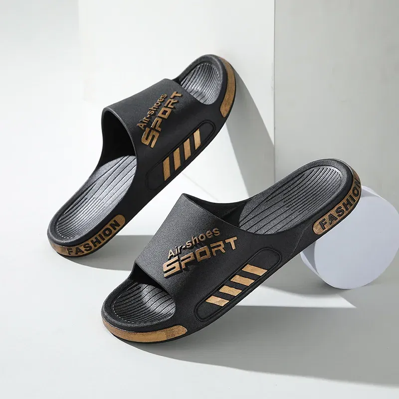 Color: Brown, Shoe Size: 4 - Fashion Men's Slippers PVC Soft Sole Non-slip Slides Casual Outdoor Beach Flip Flops Home Bathroom Couples Slippers New Sandal