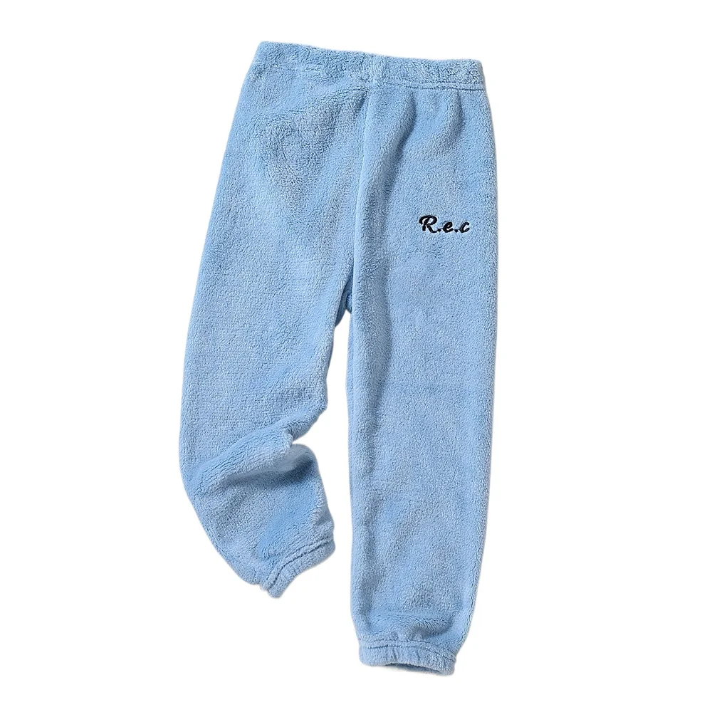 Color: Pink, Kid Size: 5 - Children Thicken Fleece Pants Boys and Girls Solid Letter Embroidery Sports Casual Kids Clothes Warm Leggings Clothing Winter