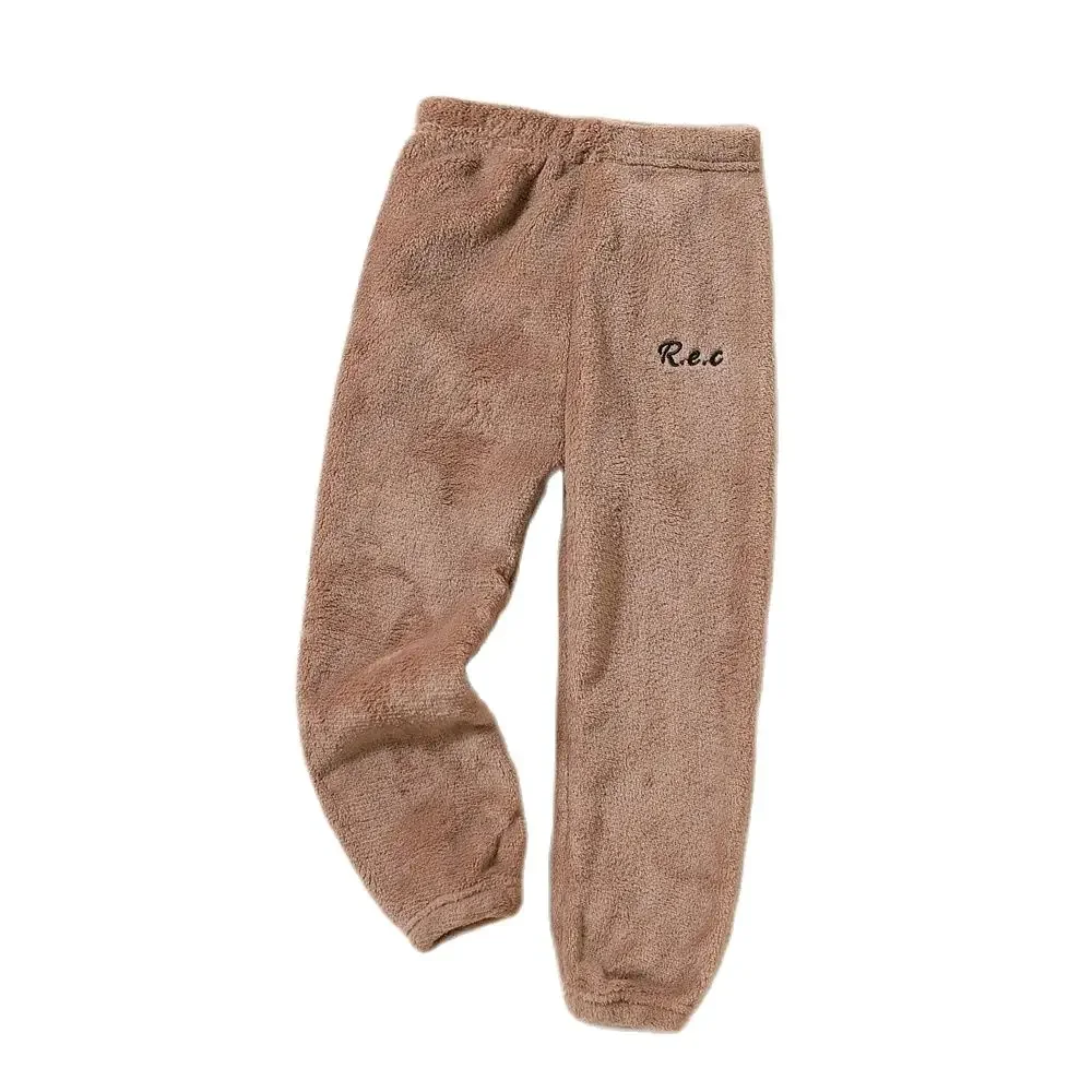 Color: Pink, Kid Size: 5 - Children Thicken Fleece Pants Boys and Girls Solid Letter Embroidery Sports Casual Kids Clothes Warm Leggings Clothing Winter