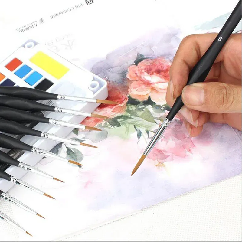 Color: black - 1pcs Soft Wolf Fur Paint Brushes Hook Line Pen Watercolor Painting Acrylic Watercolor Brush Art Supplies for Painting