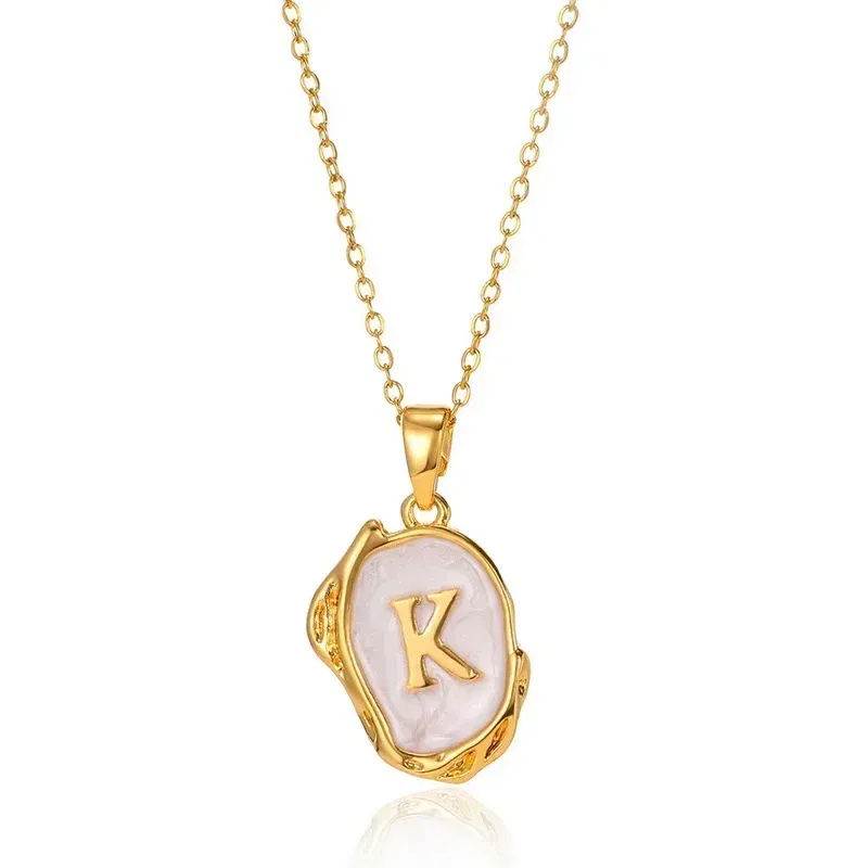 Metal Color: Rhodium Plated, Length: 40cm - Y2K Stainless Steels Drip Oil 26 Letter Necklaces for Women Men Alphabet A-Z Initials Pendant Necklace Aesthetic Jewelry Gift