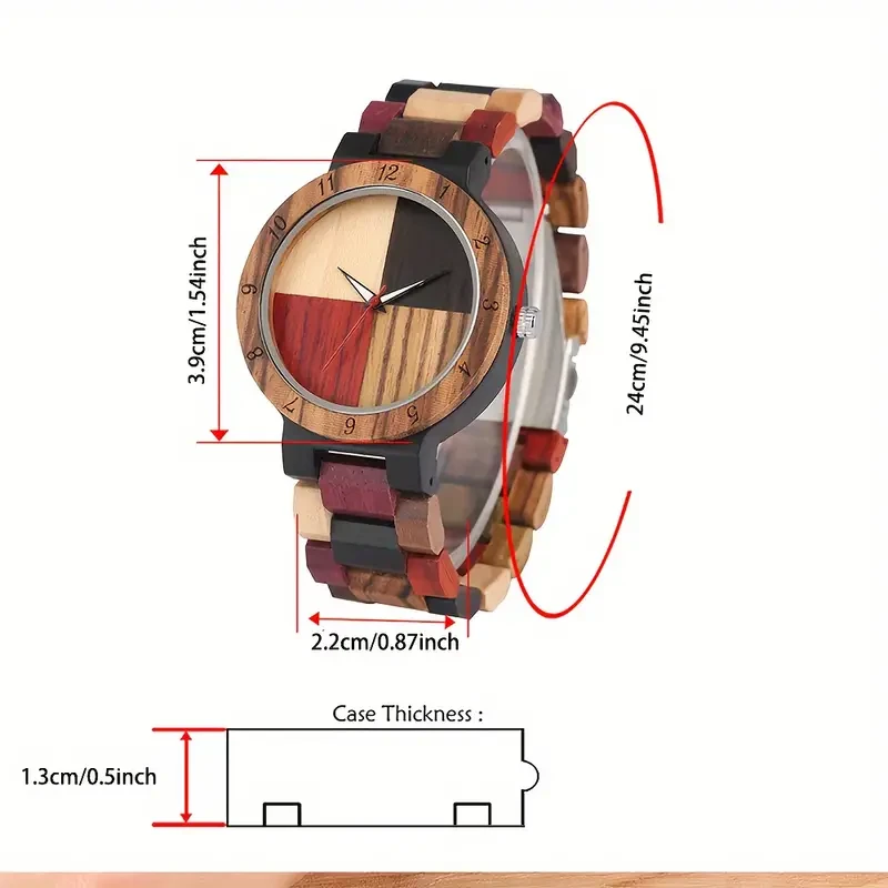 Festive Multi-Colored Wooden Quartz Watch for Women
