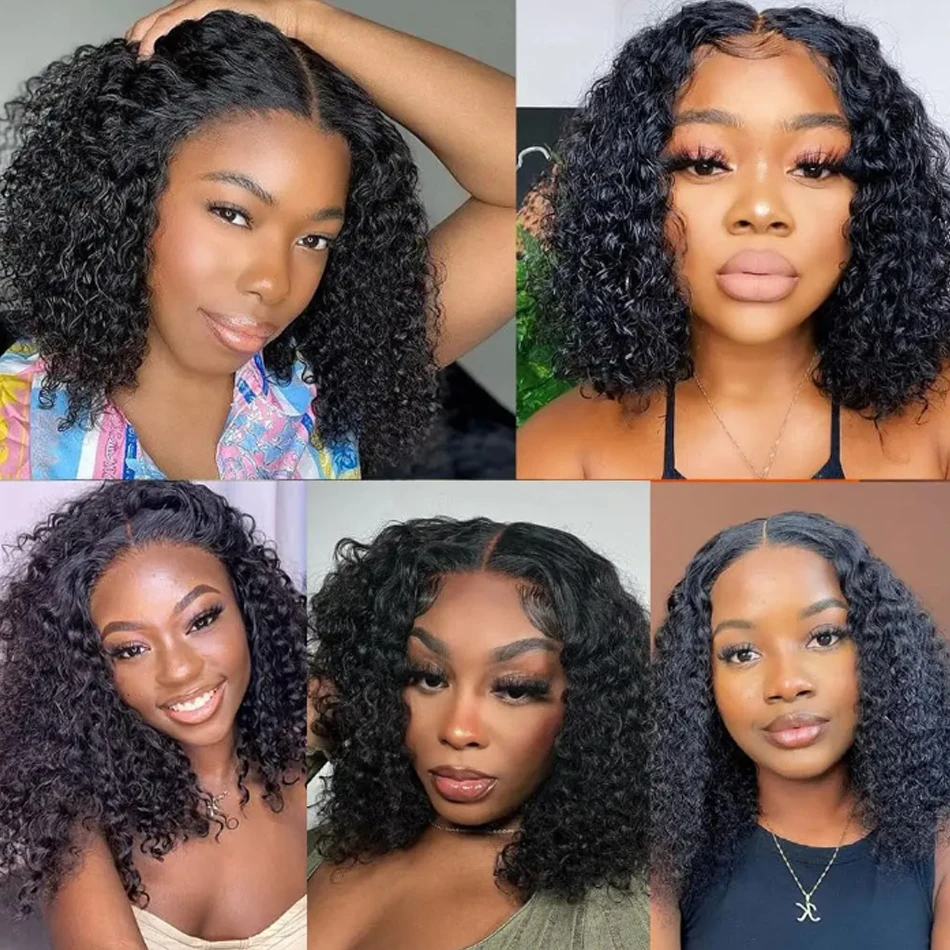 Hair Color: #4, Stretched Length: 14inches - 13X4 Glueless Water Wave Wigs Human Hair Pre Cut Bob Wig Ready To Go 180% Density 4x4 Water Wave Lace Closure Wigs Human Hair