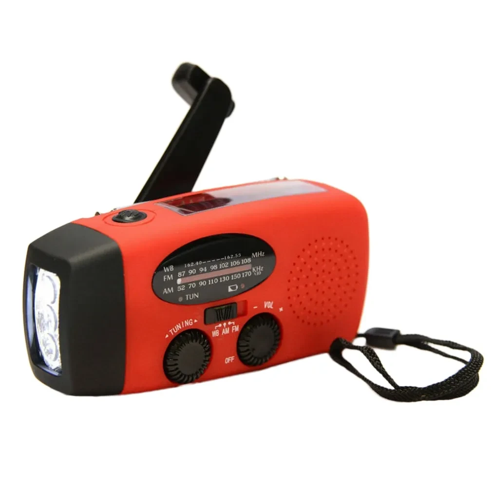 Solar hand crank USB charging radio flashlight