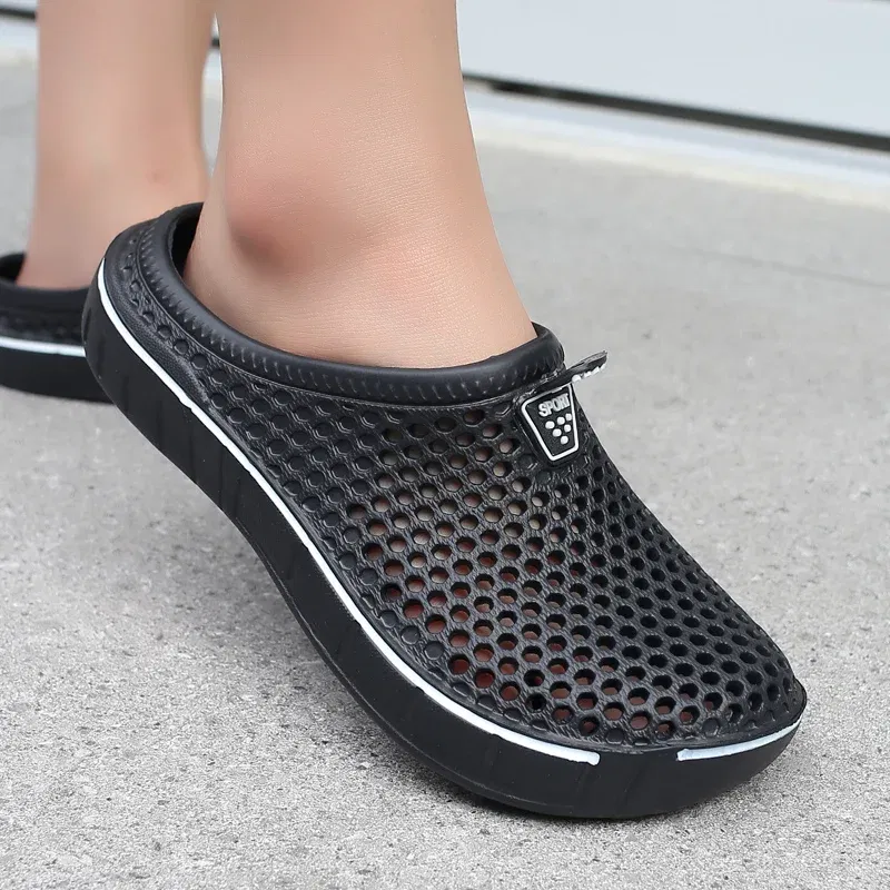 Color: SKY BLUE, Shoe Size: 44 - Men Slippers Beach Shoes Unisex Summer Hollow Outdoor Casual Men Beach Sandal Flip Flops Shoes Non-slip Size 36-45 Mens Slippers