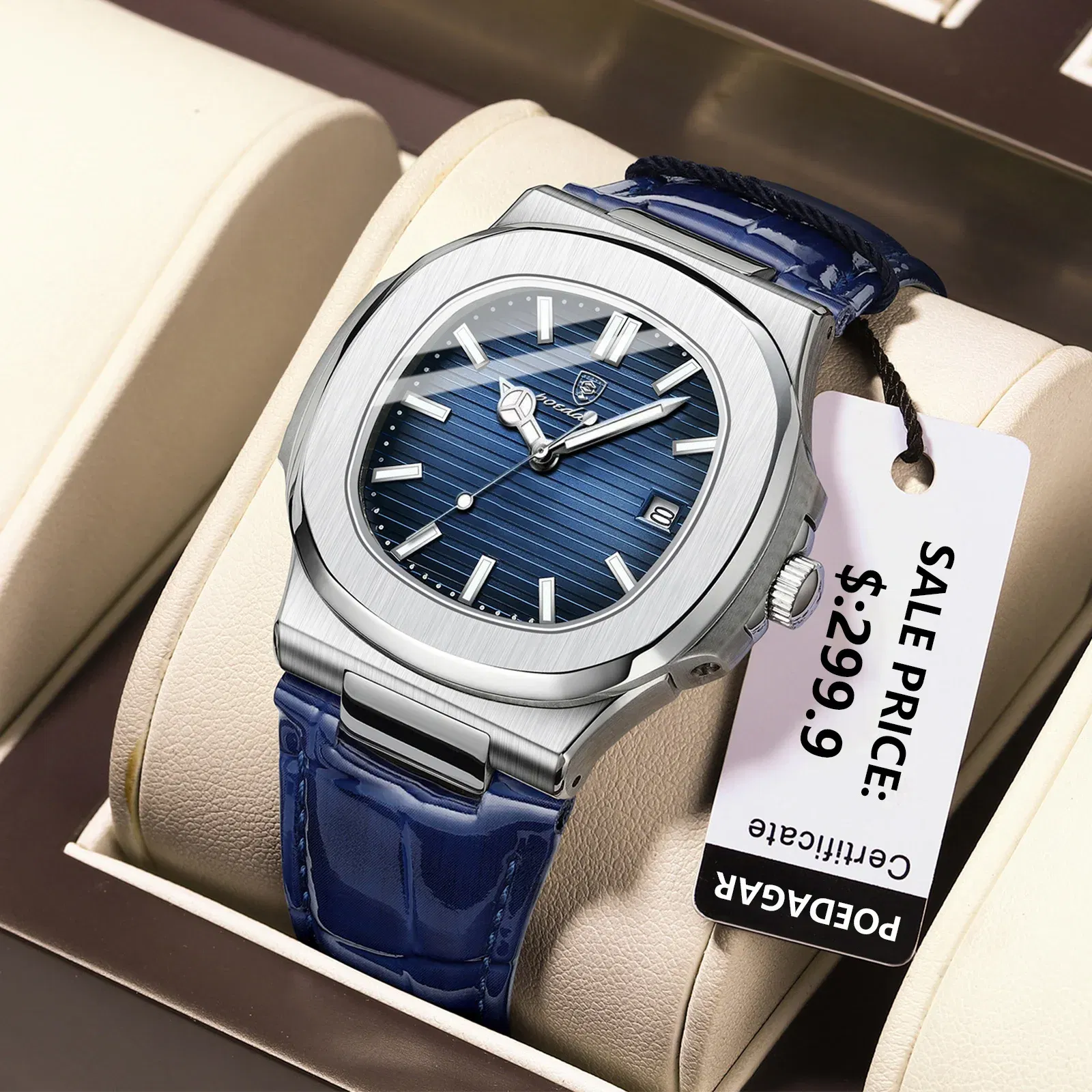 Color: Silver - POEDAGAR Luxury Man Wristwatch Waterproof Luminous Date Leather Men's Watches Sports Square Men Watch Casual Quartz Male Clocks