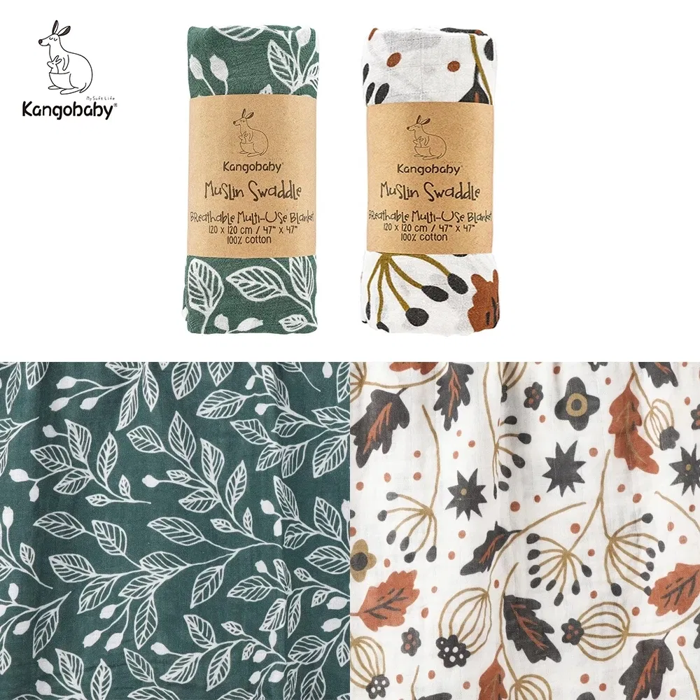 Color: light yellow - Kangobaby #My Soft Life# 2 Pieces Pack Muslin 100% Cotton Baby Swaddles Newborn Blankets Black White Gauze Infant Wrap