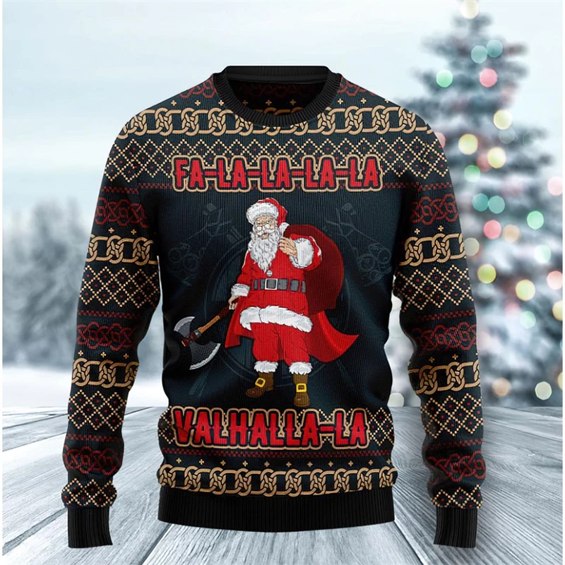 Color: Beige, Size: XXXL - Funny Santa Claus Graphic Ugly Christmas Sweater 2026 Men Fashion Autumn Winter 3D Printed Sweatshirt Casual Oversized Pullovers