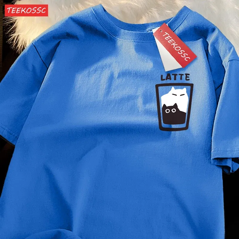 Color: Champagne, Size: XXXL - Mocha Latte Couple Outfit Cat Coffee Couple Male T-Shirts Graphic Cool Tee Shirt High-Quality Oversized Tshirt Comfort Soft