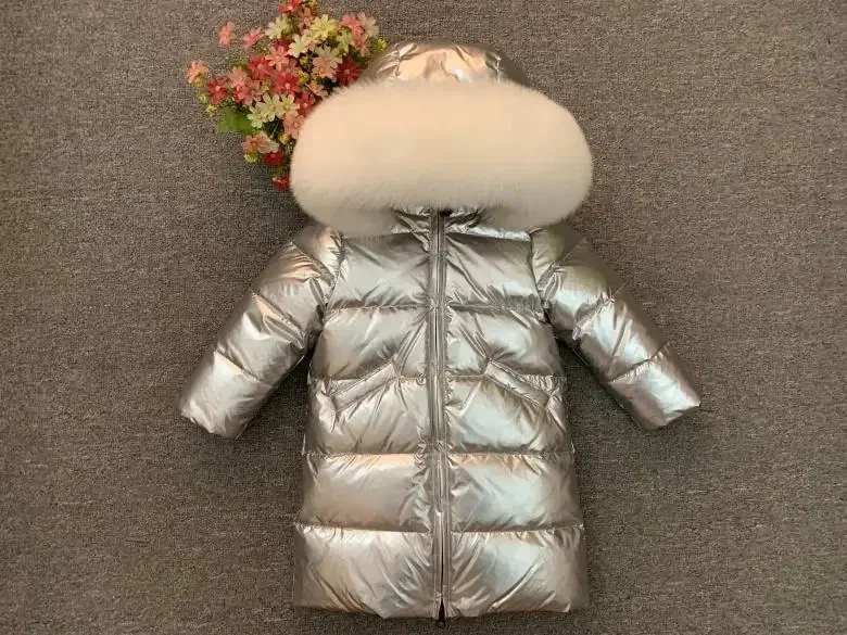 Color: Dark Grey, Kid Size: 6 - Children Girl boy Winter real fur thickened down jackets 90 down Long Coat jacket overcoat baby kids clothing -30 outwear ws1245
