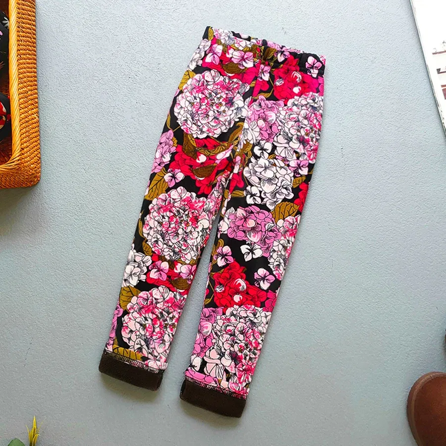 Color: Blue, Kid Size: 11 - Autumn Winter Print Flowers Thick Warm Kids Toddler Baby Girls Leggings Children's Pants