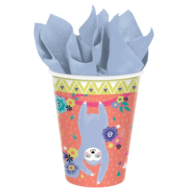 Sloth 9oz / 266ml Paper Cups (Pack Of 8)