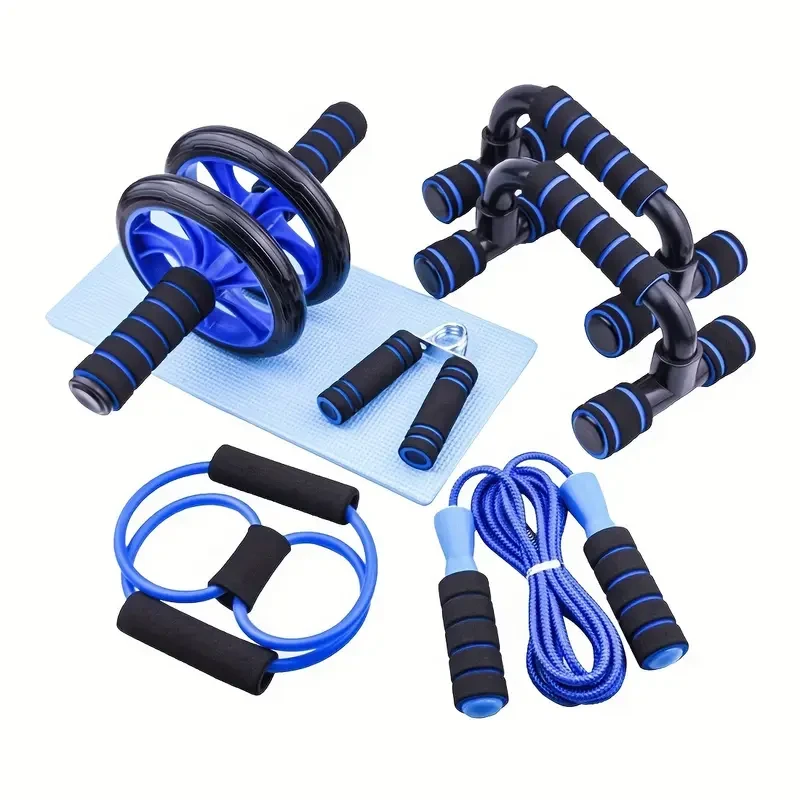 Blue Smooth Belly Wheel Push-up Stand and Jump Rope Set