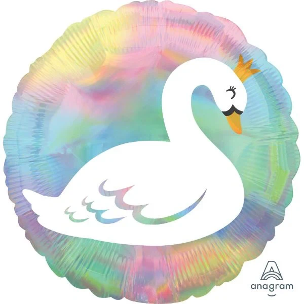 Balloon - 45cm Standard Holographic Iridescent Pastel Swan
