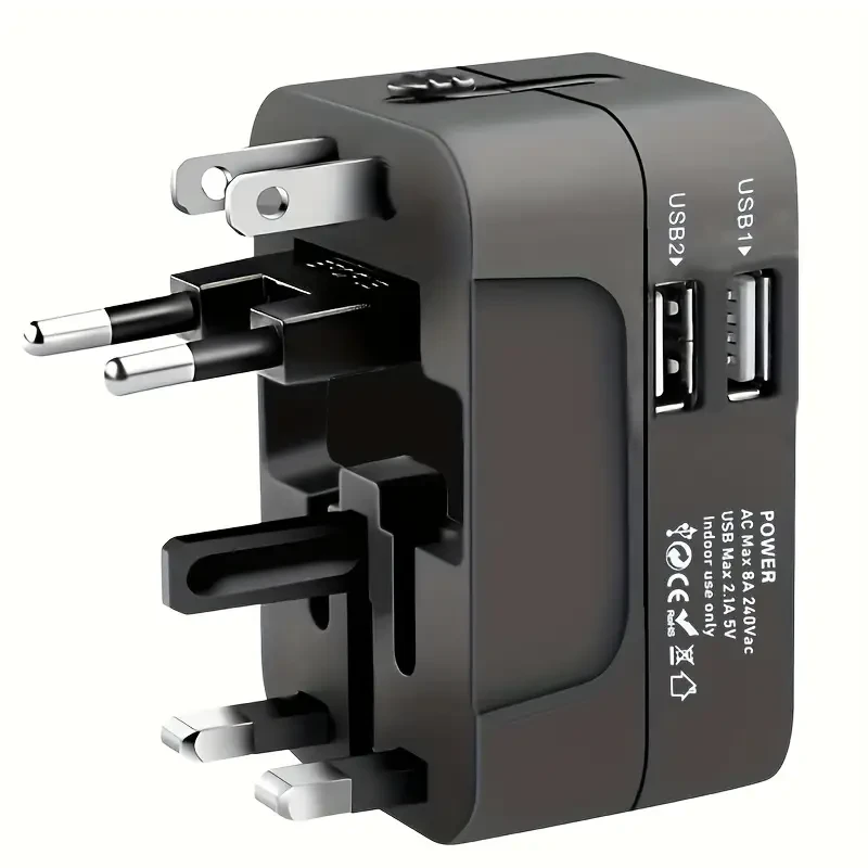 Adapter For Travel, A Global All-in-one Universal Travel Adapter Wall AC Power Plug Adapter Wall Charger With Dual USB Charging Ports