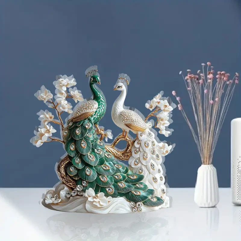 1pc Elegant Acrylic Peacock Figurine, 2D Tabletop Decor