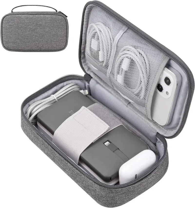 Tech Organizer Travel Case for Charger & Cords, Cables, Portable Hard Drive, Electronics Accessories (Small, Dark Grey)