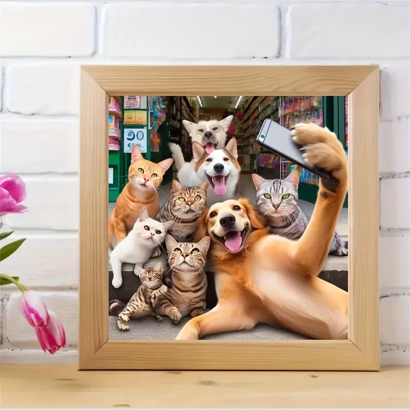 Cat & Dog Portrait Canvas Art, Home Wall Decor 39.88x39.88 cm