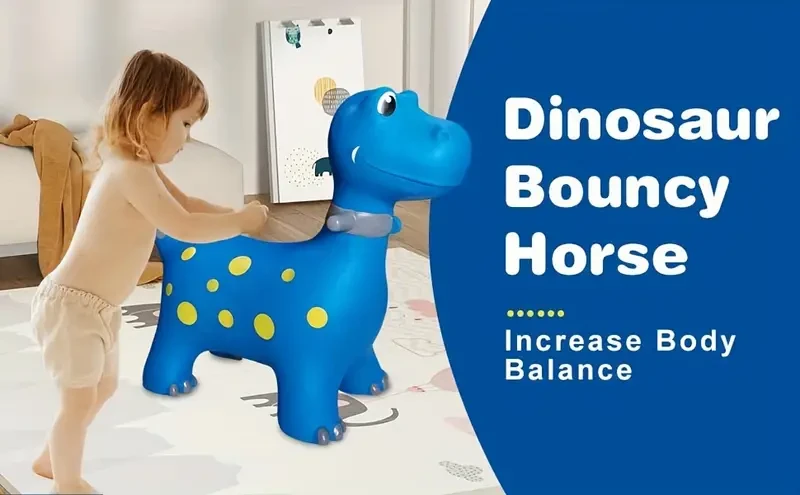 Blue Bouncy Dinosaur Toy - Durable PVC, Novelty Hopper for Youngsters & Adults, Perfect Birthday Gift
