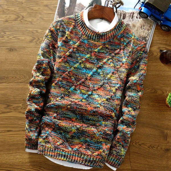 Men's Round Neck Coloring Knit Sweater
