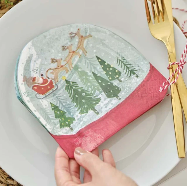 Merry Little Christmas - Snowglobe Shaped Christmas Paper Napkins