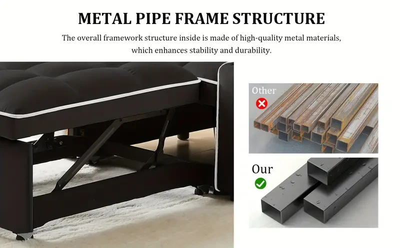 3 in 1 Convertible Sleeper Sofa Chair Bed with Adjustable Backrest, Phone Holder, and USB Type-C - Black