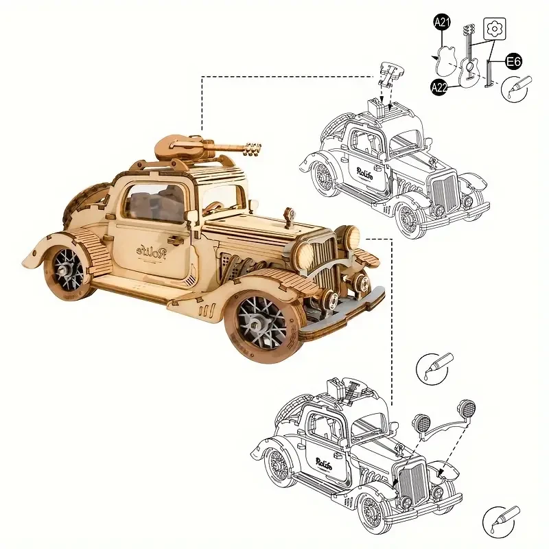 3D Puzzle DIY Wooden Car Assembly Model
