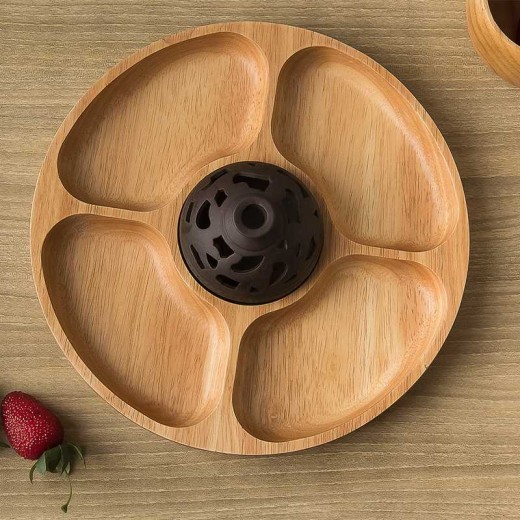 Creative And Personalized Round Compartment Tray Solid Wood Dried Fruit Platter Snacks Nuts Snacks Refreshments, Wooden Plates