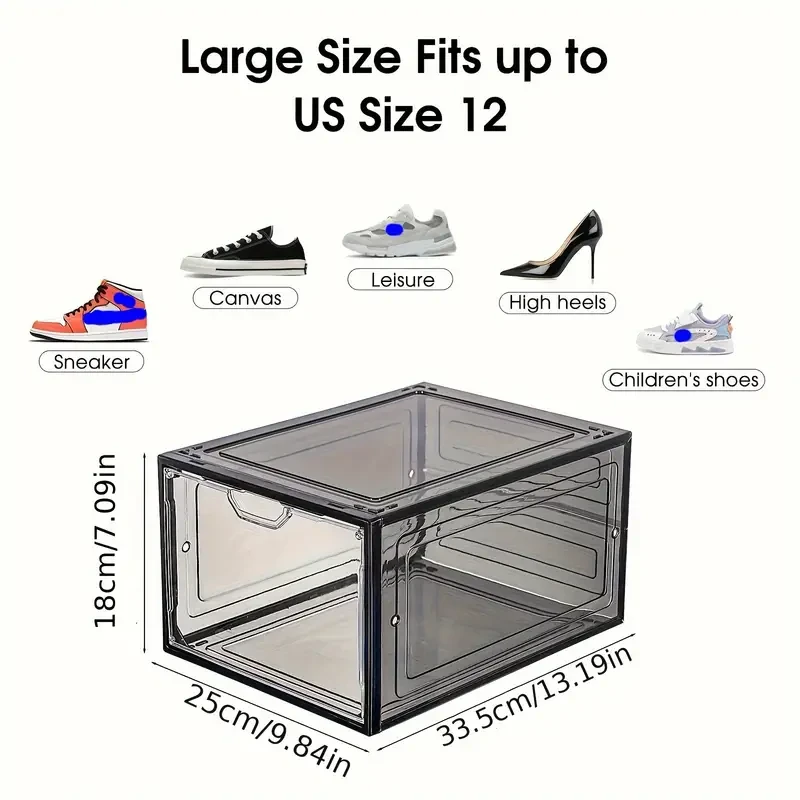 6pcs Shoe Box With Magnetic Door, Plastic Shoes Storage Box, Shoe Collection Display Container, Household Space Saving Storage Organizer For Bedroom, Bathroom, Office, Entryway, Hallway, Closet, Wardrobe, Home, Dorm