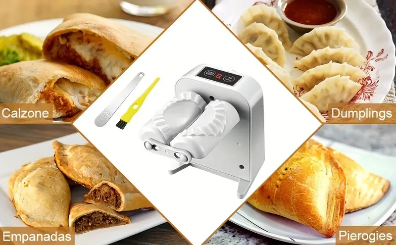 Easy-Press Dumpling Maker Kit with Spoon & Brush - 2 Modes, Quick Forming for Chinese Dumplings & Wontons, Stainless Steel