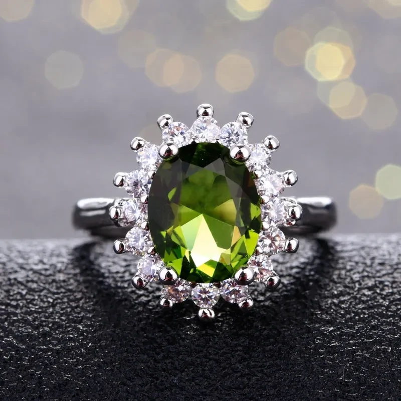 Elegant Oval Sunflower Zircon Ring S925 Sterling Silver Statement Jewelry for Women