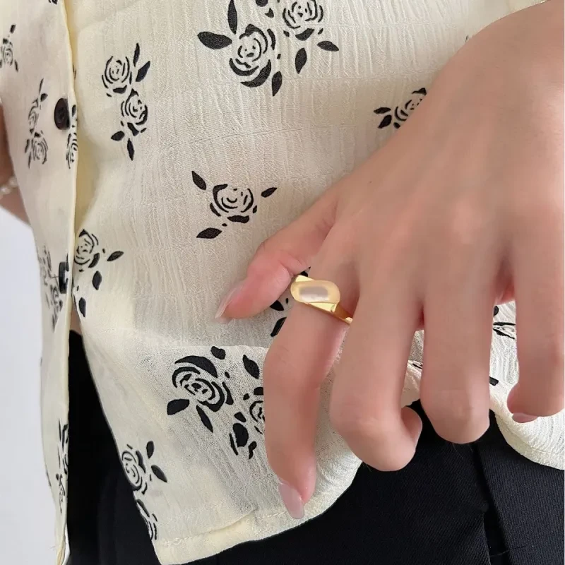 Sterling Silver White Chalcedony Modern Geometric Ring  Minimalist Statement Jewelry for Women