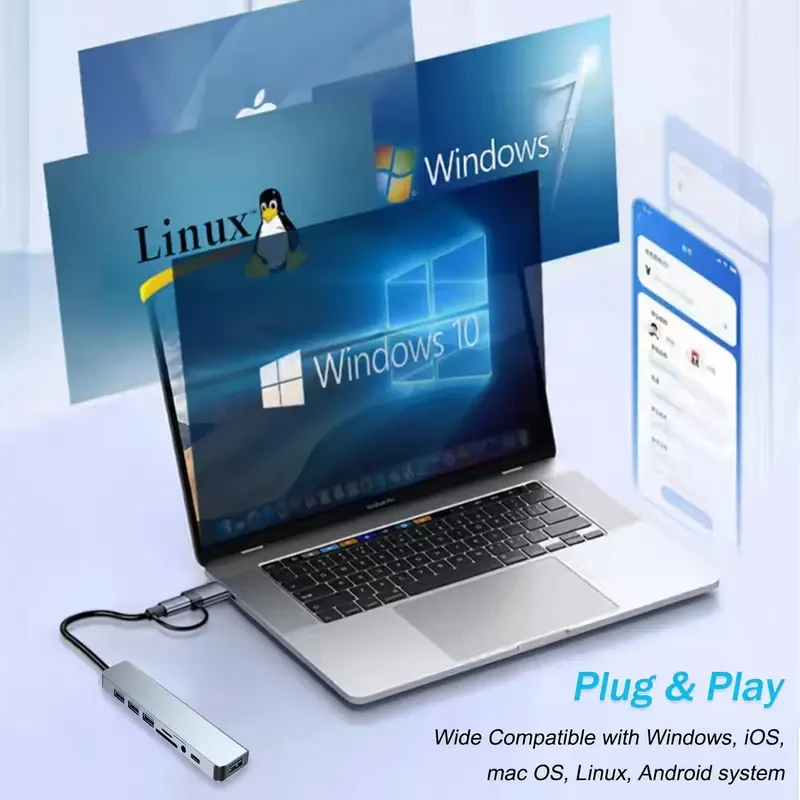 8-in-2 USB-C Hub Adapter with SD/TF Card Reader