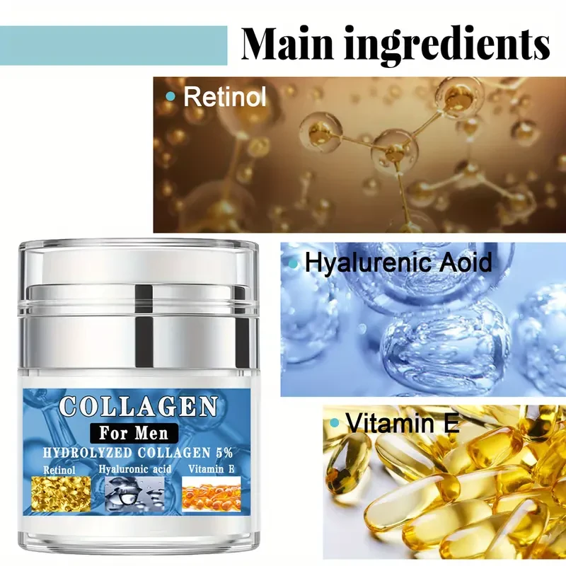 1.76 Oz (50g) Collagen Men Face Cream, with Retinol, Hyaluronic Acid, Vitamin E, Firm Skin, Moisturizing, Smooth Wrinkles, Shrinking Pore