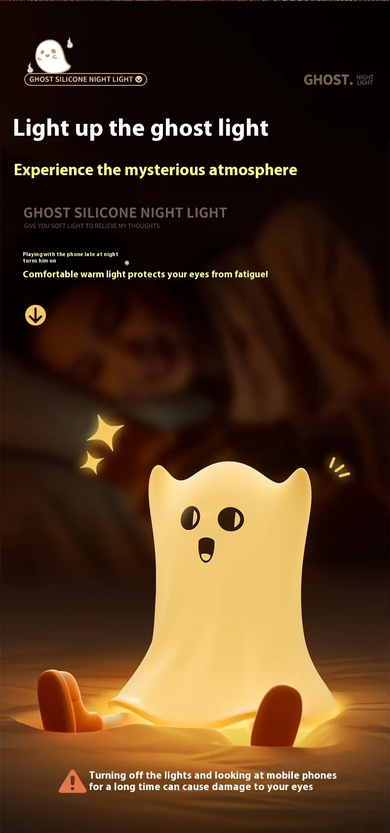 Halloween Silicone Ghost Shaped Bedside Lamp With Touch Control Soft Glow For Water-resistant Decoration