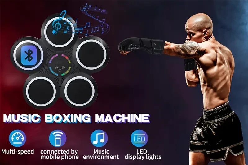 Height Adjustable Intelligent Music Boxing Machine with 9 Speed Modes, 25M Wireless Music Connection, LED Counting, and Boxing Gloves - Wall Mounted Sports Trainer