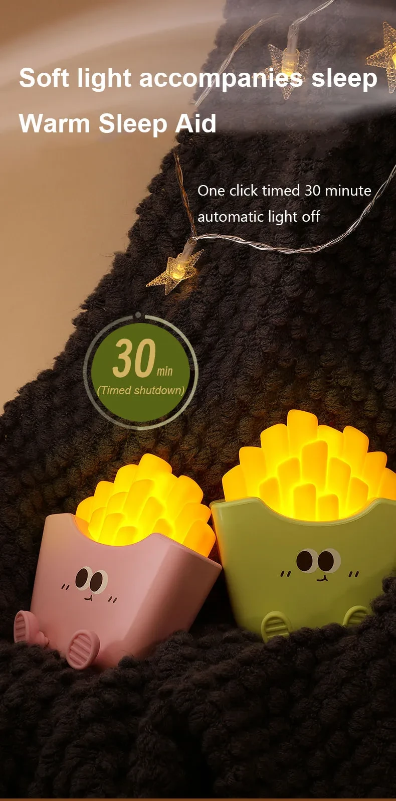 Creative Cute French Fries Night Light Charging Night Rechargeable Lamp Home Decor