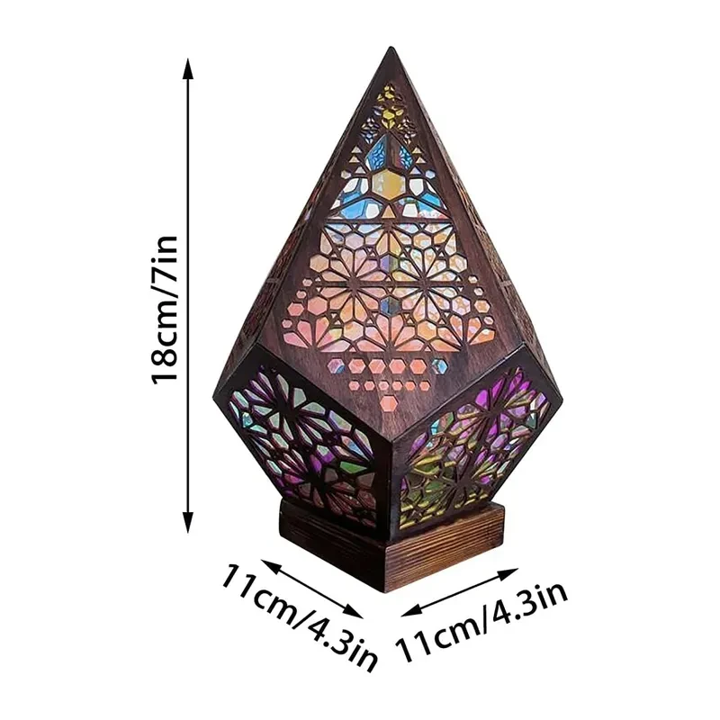 Wooden Hollow LED Projection Night Lamp Bohemian Colorful Projector Desk Lamp Household Home Decor Holiday Atmosphere Lighting