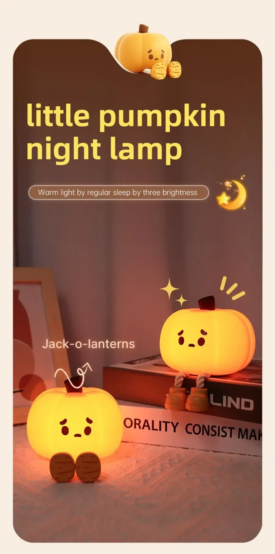 Home Decor Halloween Pumpkin Night Light Cute Soft Silicone Lamp Touch Dimmable Rechargeable Bedside Decor Light Kids Gifts Halloween Decorations