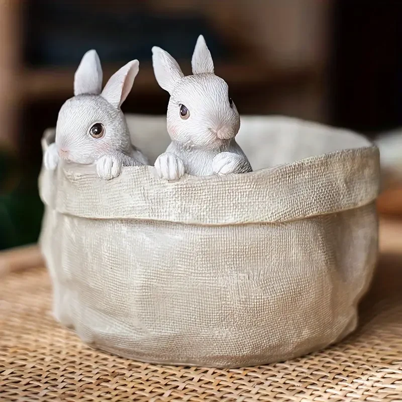 1pc Resin Rabbit Flower Pot, 3D Garden & Balcony Decor
