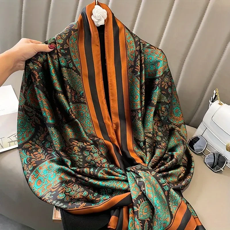 Luxurious Satin Chiffon Floral Scarf